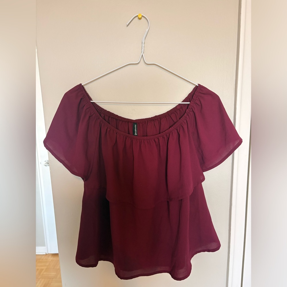 Stradivarius Burgundy Off-Shoulder Blouse